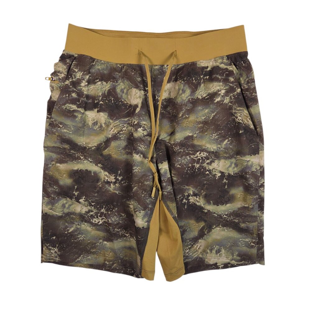 Lululemon Mens Shorts T.H.E. Linerless 9" Sz M Camo Gold Athletic Gym Workout